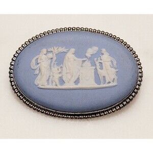 Vintage Wedgwood Jasperware Cameo Brooch, Silver Mount Flaw With Clasp